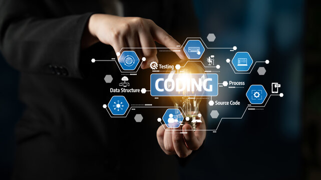 A creative representation of coding concepts with a focus on a light bulb symbolizing innovation, highlighting key elements in software development and technology. Tessel