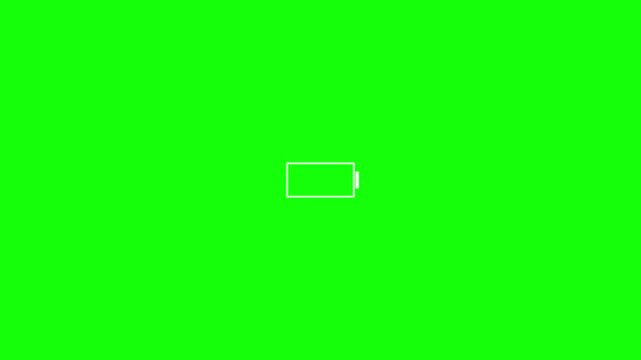 Low battery indicator icon with recharging progress levels shown on a bright green chroma key screen