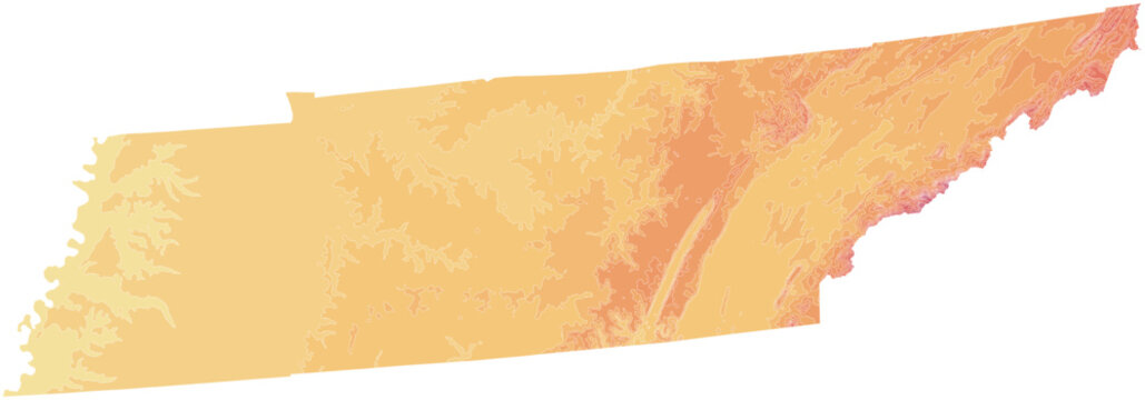 Tennessee topographic elevation contour vector map (Albers equal area conic projection, PPT-compatible & fully editable)
