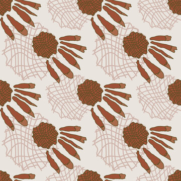 Seamless warm, floral pattern with dandelion flowers in one line. Vector illustration.