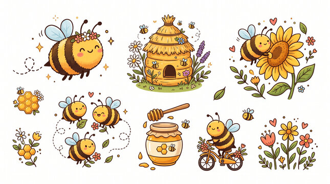 bee and flowers