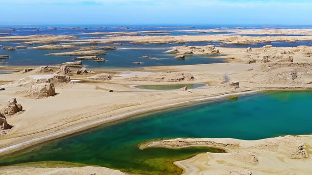Panoramic aerial view of the water yardang geological park landscape in Qinghai, China