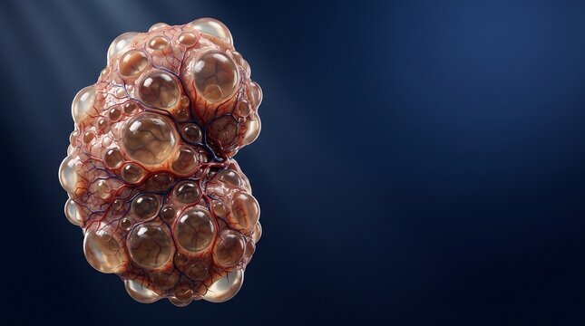 A severely diseased human kidney with numerous cysts, depicting polycystic kidney disease.