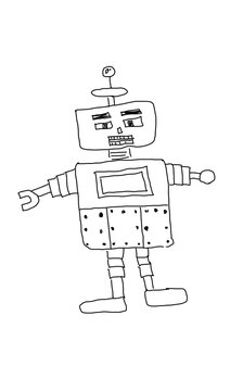 Cute retro style robot toy character drawing.