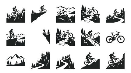 Obraz premium Black and white mountain bike icons.