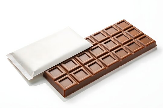 Milk chocolate bar in white paper wrapper with chocolate, confectionery