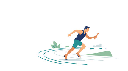 Fototapeta premium Man Running on a Track Fast.
