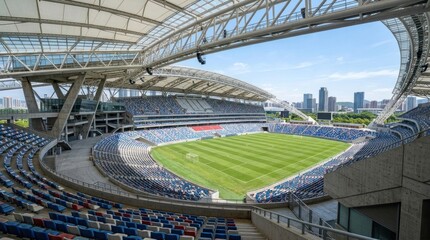 Fototapeta premium Modern Stadium with Green Football Field.