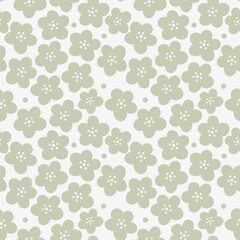Obraz premium Minimal Sage Green Floral Seamless Pattern Background. Scandinavian Daisy Flower Repeat Seamless Vector Pattern. Cute Retro Blossom Floral Allover Print Design.