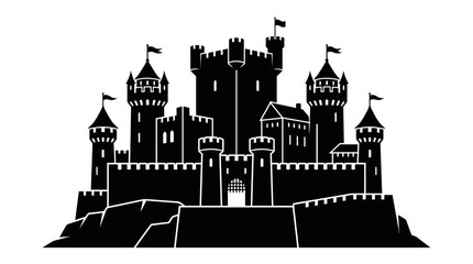 Black silhouette of a medieval castle. © Mr