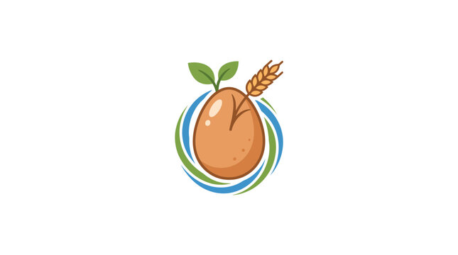 Organic whole egg with leaf and wheat grain healthy food logo