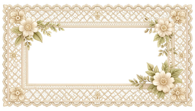 Vintage Lace Floral Border Frame Template with White Space for Scrapbooking Design