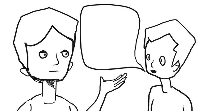 Two characters are talking, taking turns. Dialogue bubbles appear nearby for inserting text.