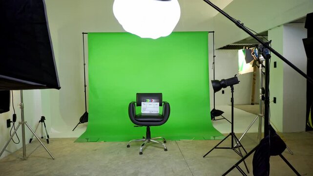 Professional film studio green screen setup