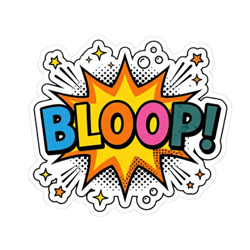Retro Comic Book Bloop Sound Effect Sticker with Stars and Bubbles