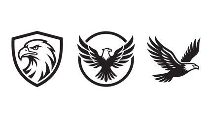 Obraz premium Eagle Mascot Logo Collection with Flying Hawk Icons Shield Badge and Circular Emblem Vector Set
