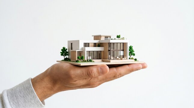 Detailed miniature architectural model of a modern luxury residential house
