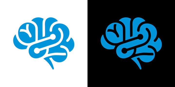 Artificial intelligence brain icon featuring digital circuit paths for neural network and technology concepts on contrasting backgrounds