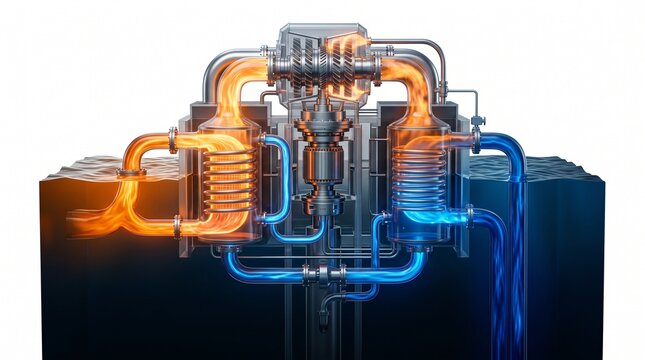 3D Fluid Dynamics Diagram of Ocean Thermal Energy Conversion (OTEC) System