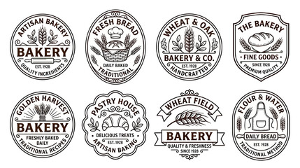 Obraz premium Vintage Bakery Logos and Badges Collection - Bread, Wheat, and Pastry Icons