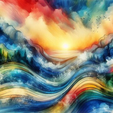 Abstract fluid art with vibrant colors, swirling patterns, and dynamic composition, high quality background.