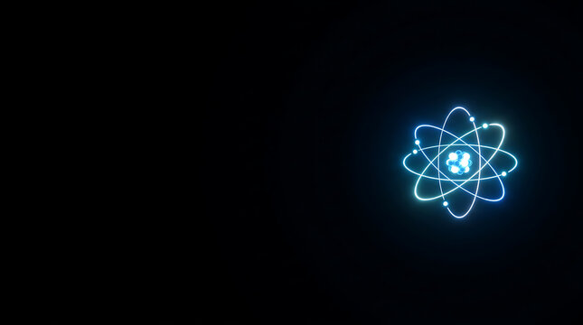 Glowing Blue Atomic Structure Symbol Representing Nuclear Energy and Quantum Physics on Black Background