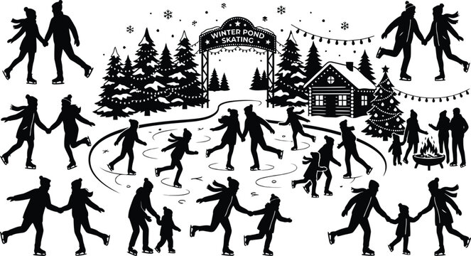 People ice skating at winter festival