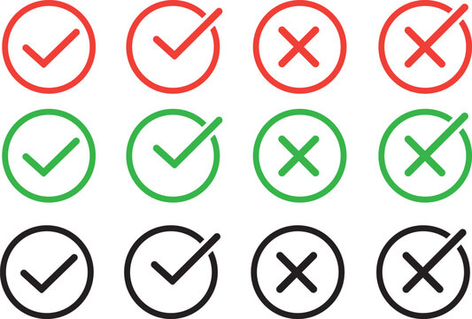 Checkmark and Cross Icon Set &ndash; Checkbox, Tick, Wrong, Vote, Yes No Symbols Vector Collection