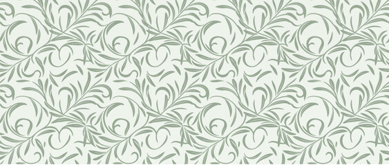 Fototapeta premium Seamless Willow Branch Pattern Background, Vintage Botanical Floral Design, Subtle Green Texture