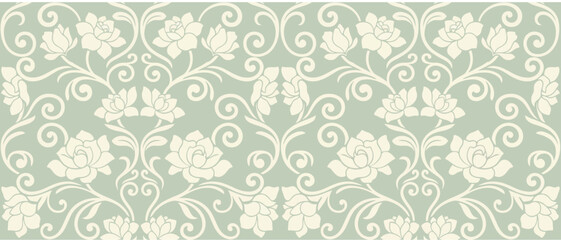 Vintage Floral Pattern Seamless Background with Roses and Swirls © grekngokolo