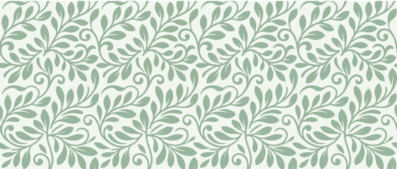 Seamless green floral vine pattern, botanical background, elegant leaf motif © grekngokolo
