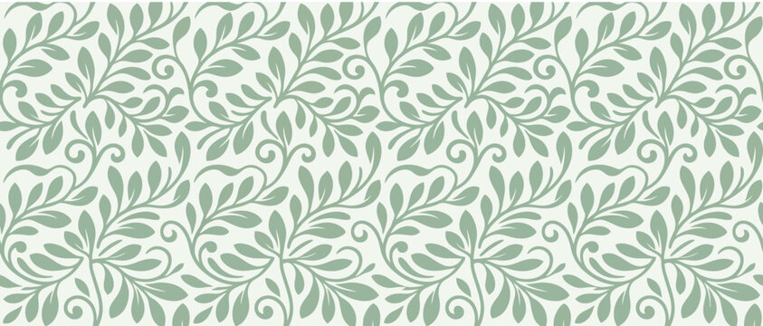Seamless green floral vine pattern, botanical background, elegant leaf motif