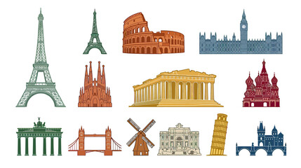 Famous European Landmarks Collection - Travel Icons © anis