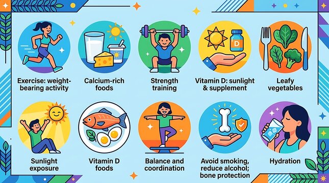 Healthy lifestyle habits infographic for bone health and wellness