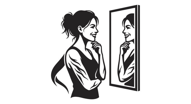 Woman Admiring Reflection in Mirror, Self-Esteem, Confidence, Positive Self-Image Concept