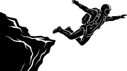 Skydiver Jumps Off Cliff Edge - Extreme Sports Silhouette © gerrymurniawan