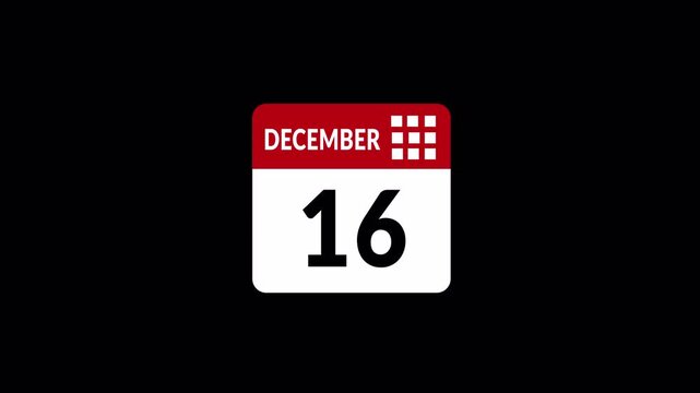 December month calendar animation on transparent background. calendar simple icon animation date change time month. Date counting calendar ,Calendar animation of december month in 4k. 