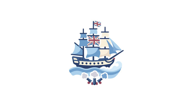 Vintage British Sailing Ship Illustration with Union Jack Flags