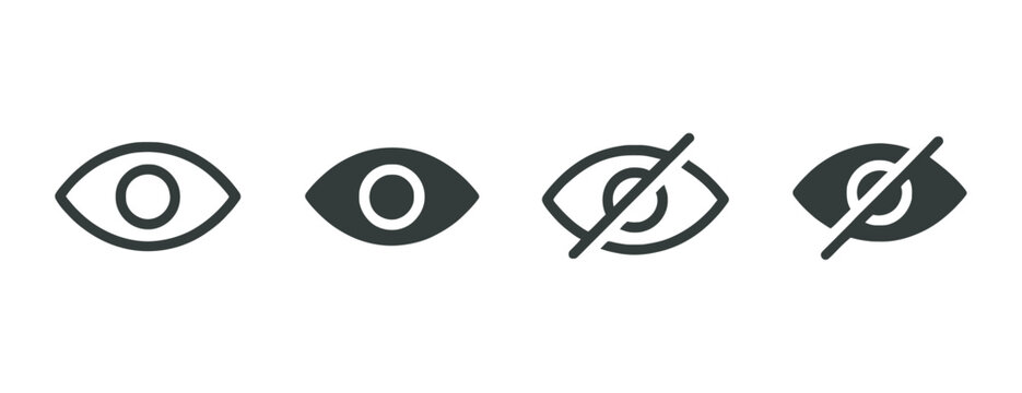 Set of eye view and hide icons for user interface design in minimalist flat vector style