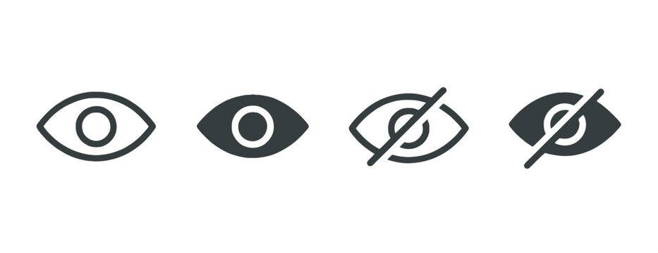 Minimalist eye icon set for visibility and privacy settings in modern user interface design