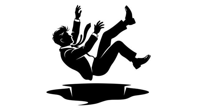Businessman falling into hole, concept of failure, risk, financial loss, crisis