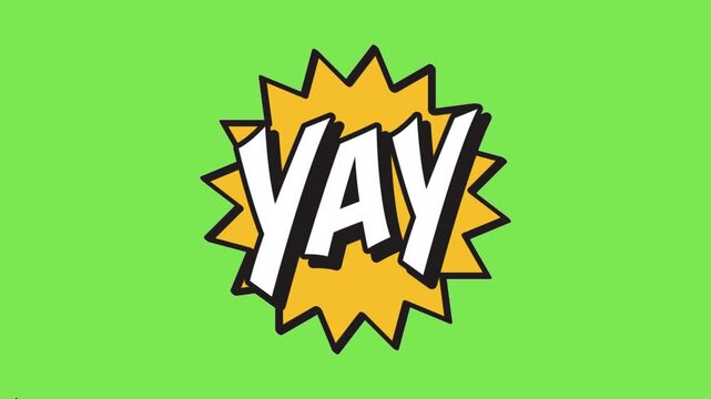 Comic style explosion burst with the text yay on a green background for happiness and celebration