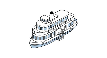 Historic paddle steamer river boat in isometric view © Alfianto