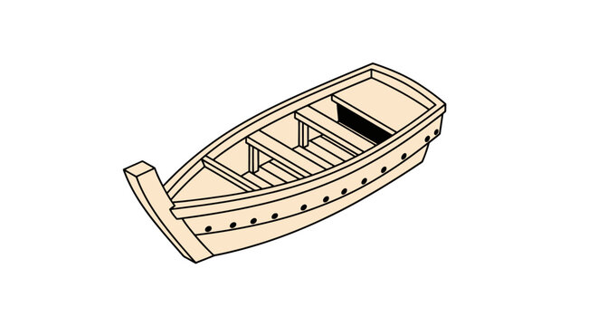 Traditional wooden rowboat in isometric perspective