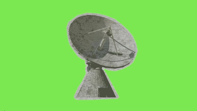 Satellite Dish Antenna for Communication and Broadcasting on a Green Background