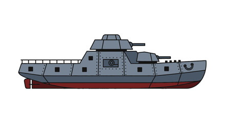 Heavy armored naval gunboat with metal rivets and turret © Alfianto