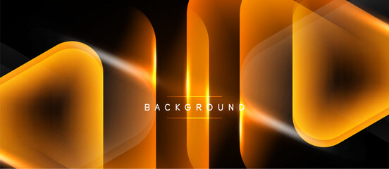 Abstract orange layers overlap black space. Dynamic glowing lines create modern visual effect. Minimalist design suitable background use. © antishock