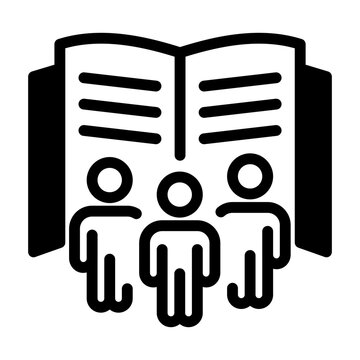 Community literacy program with books and learning in modern flat black icon.