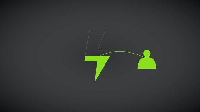 Green energy charging animation: human user connecting to lightning bolt power symbol for sustainable technology and digital innovation 4k
