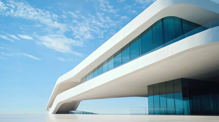 Fototapeta premium Architecture background abstract geometric shapes. White and orange walls against a blue sky